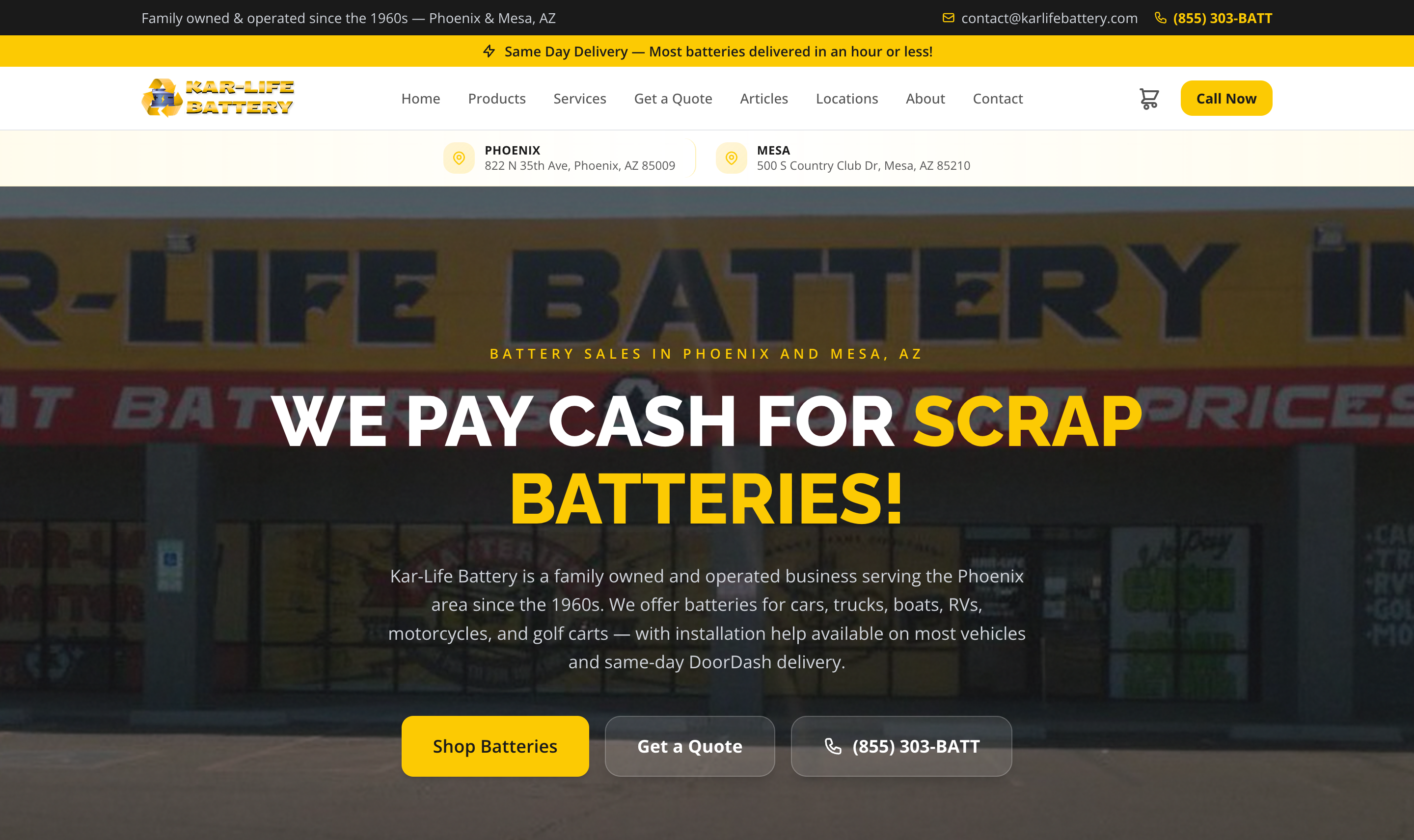 Kar-Life Battery website screenshot